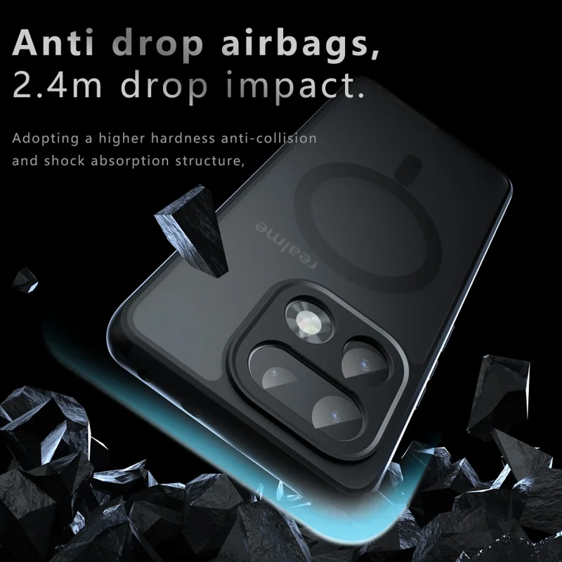 For Realme 16 Pro+ 5G Magnetic Case TPU + PC Matte Skin Touch Phone Cover - Black