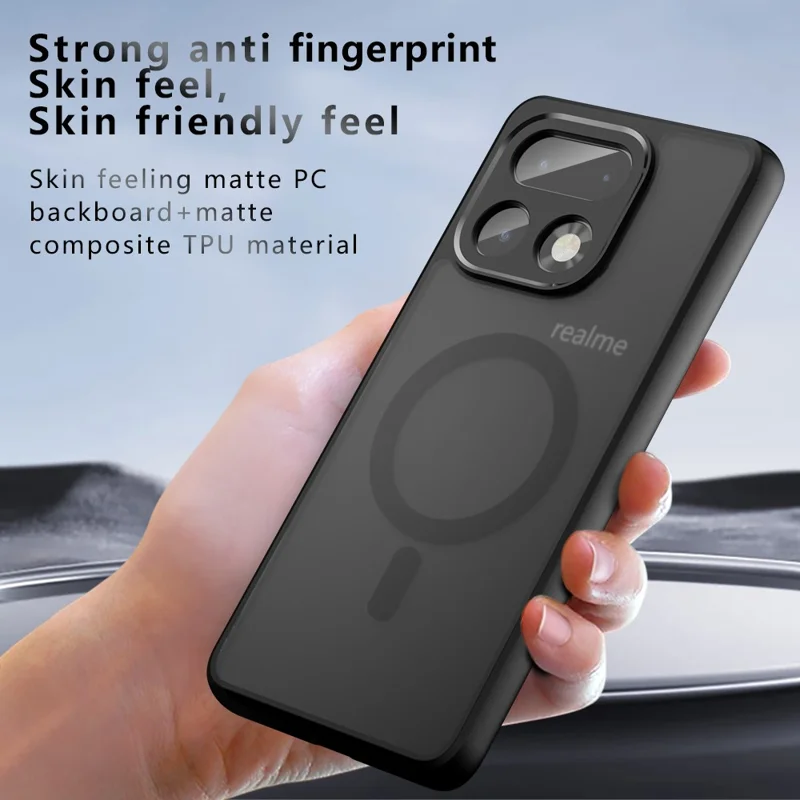 For Realme 16 Pro+ 5G Magnetic Case TPU + PC Matte Skin Touch Phone Cover - Black
