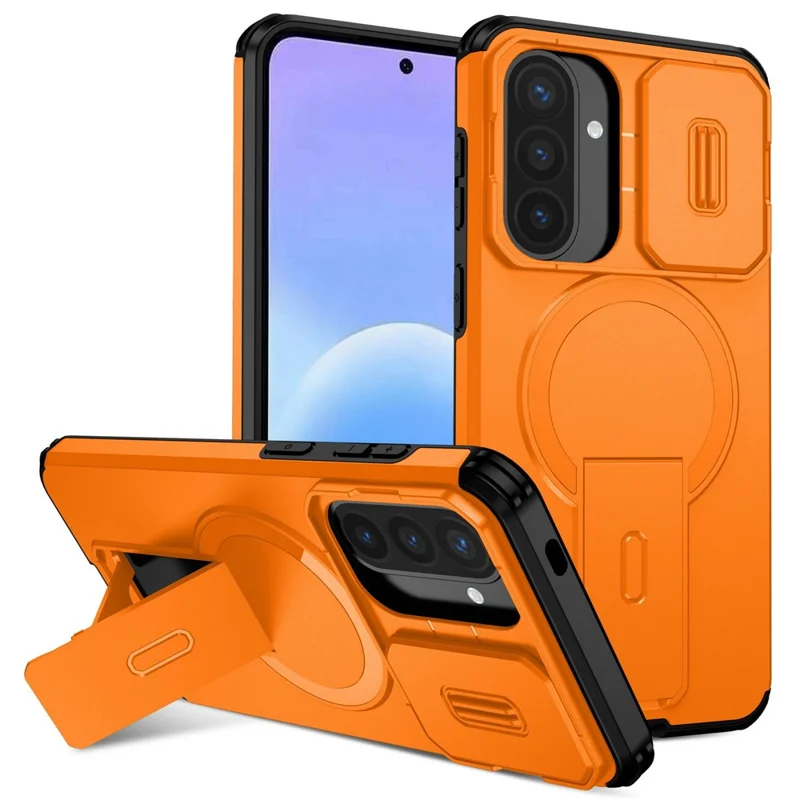 For Samsung Galaxy A57 5G Magnetic Case Kickstand Camera Slider PC + TPU Phone Cover - Orange