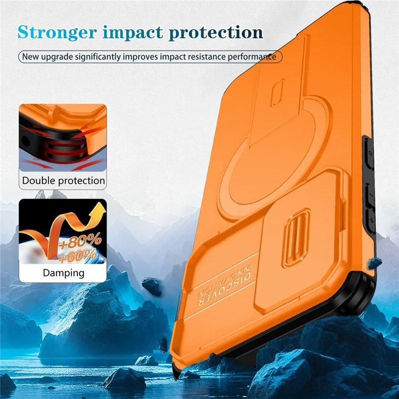 For Samsung Galaxy A57 5G Magnetic Case Kickstand Camera Slider PC + TPU Phone Cover - Orange
