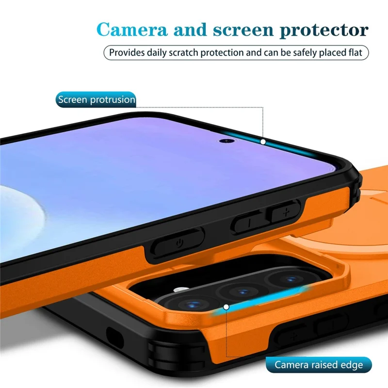 For Samsung Galaxy A57 5G Magnetic Case Kickstand Camera Slider PC + TPU Phone Cover - Orange