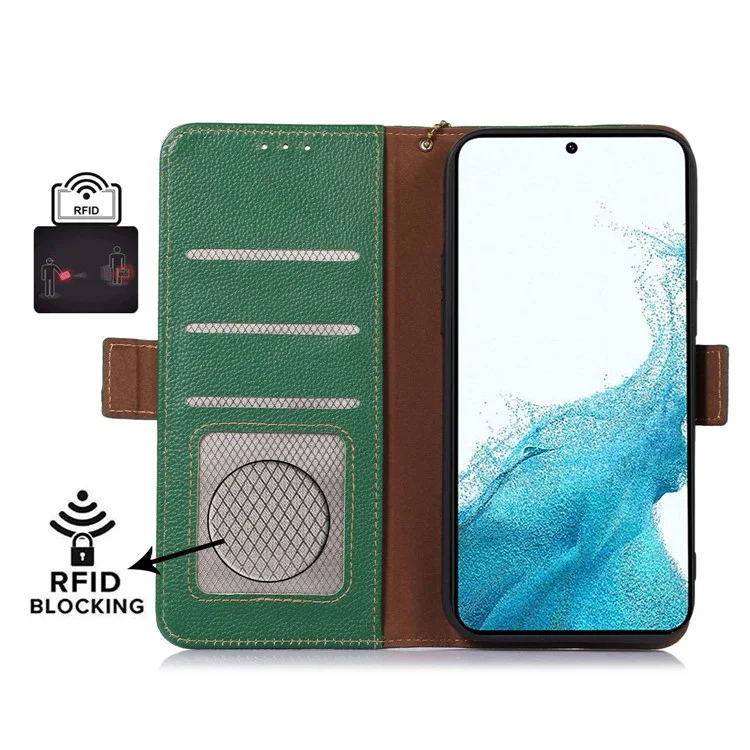 Genuine Leather Case for Samsung Galaxy S23+, Side Magnetic Closure Phone Case RFID Blocking Wallet Phone Cover with Stand - Green