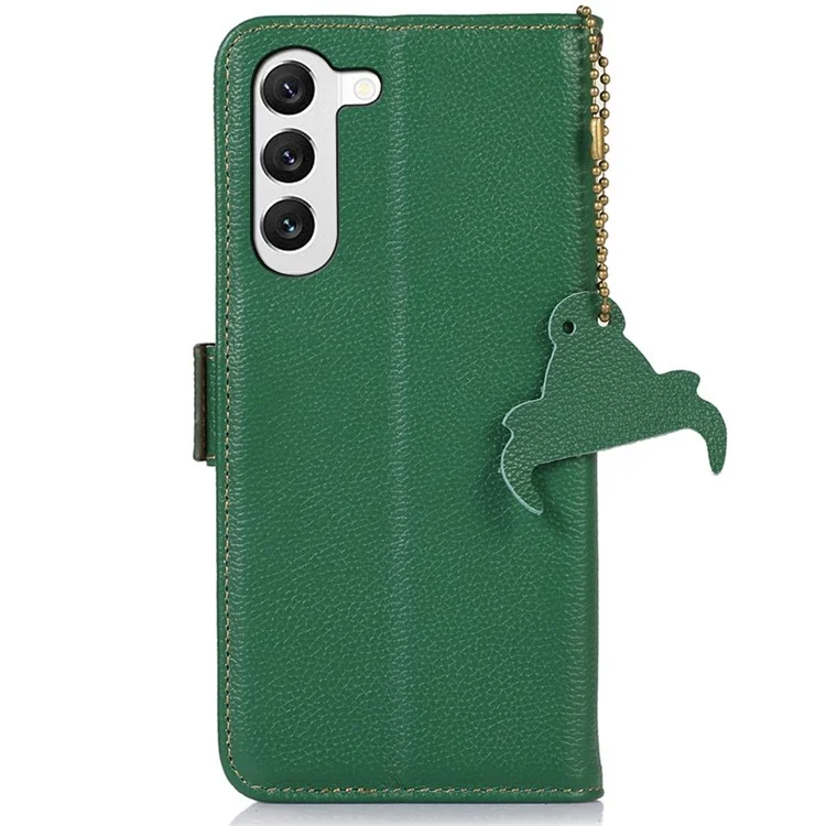 Genuine Leather Case for Samsung Galaxy S23+, Side Magnetic Closure Phone Case RFID Blocking Wallet Phone Cover with Stand - Green