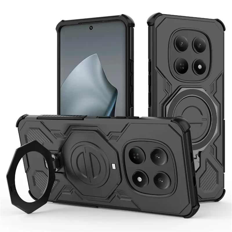 For Xiaomi Redmi Note 15 4G (Global) Magnetic Case Rotating Metal Kickstand Shockproof PC + TPU Phone Back Cover - Black