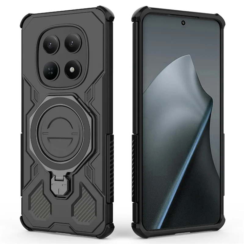 For Xiaomi Redmi Note 15 4G (Global) Magnetic Case Rotating Metal Kickstand Shockproof PC + TPU Phone Back Cover - Black