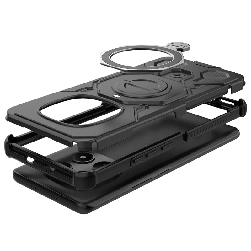 For Xiaomi Redmi Note 15 4G (Global) Magnetic Case Rotating Metal Kickstand Shockproof PC + TPU Phone Back Cover - Black