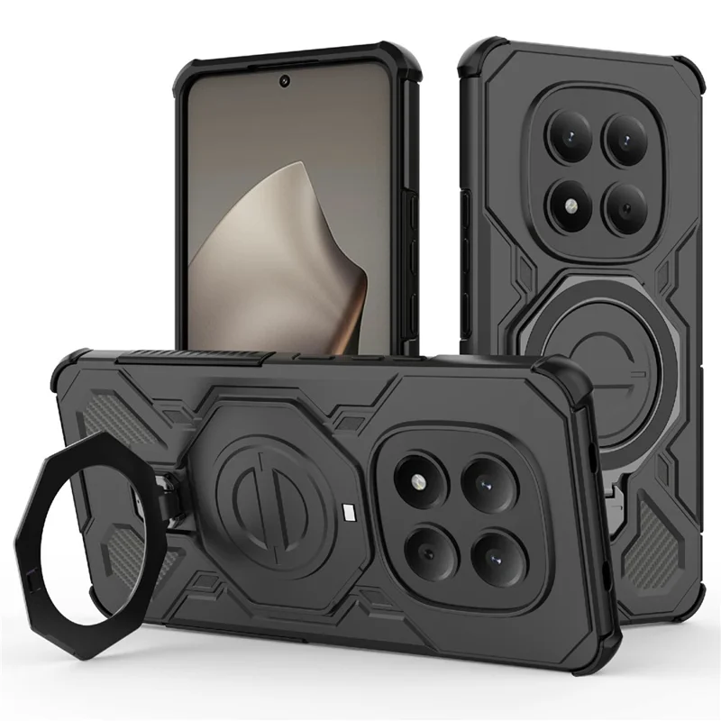 For Xiaomi Redmi Note 15 Pro 4G (Global) Magnetic Case Rotating Metal Kickstand Shockproof PC + TPU Phone Back Cover - Black