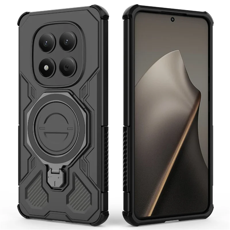 For Xiaomi Redmi Note 15 Pro 4G (Global) Magnetic Case Rotating Metal Kickstand Shockproof PC + TPU Phone Back Cover - Black