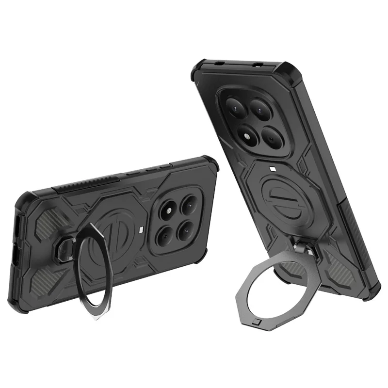 For Xiaomi Redmi Note 15 Pro 4G (Global) Magnetic Case Rotating Metal Kickstand Shockproof PC + TPU Phone Back Cover - Black