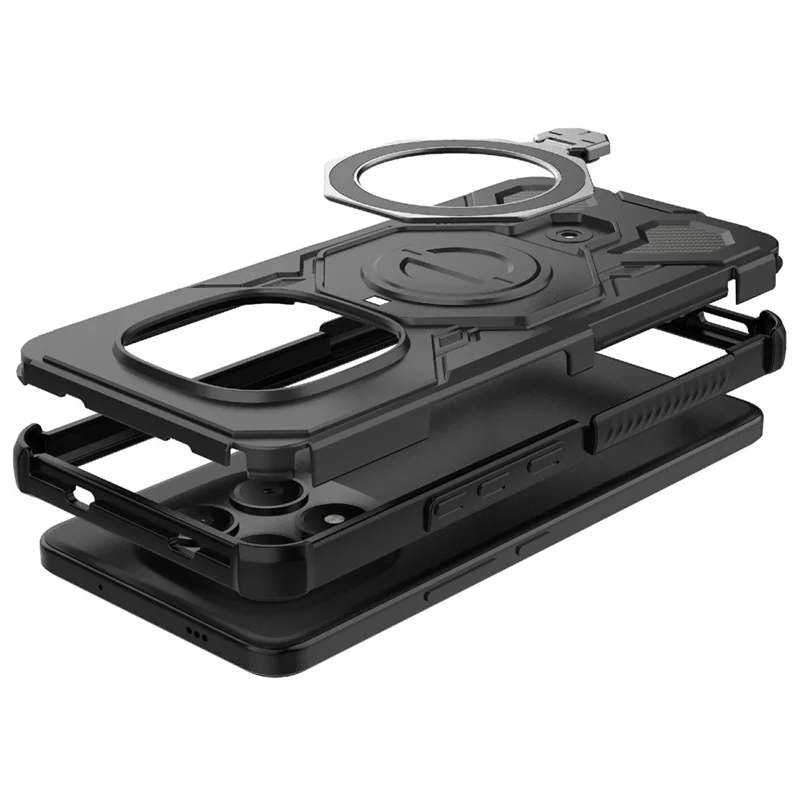 For Xiaomi Redmi Note 15 Pro 4G (Global) Magnetic Case Rotating Metal Kickstand Shockproof PC + TPU Phone Back Cover - Black