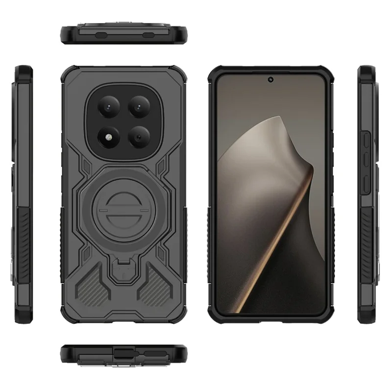 For Xiaomi Redmi Note 15 Pro 4G (Global) Magnetic Case Rotating Metal Kickstand Shockproof PC + TPU Phone Back Cover - Black