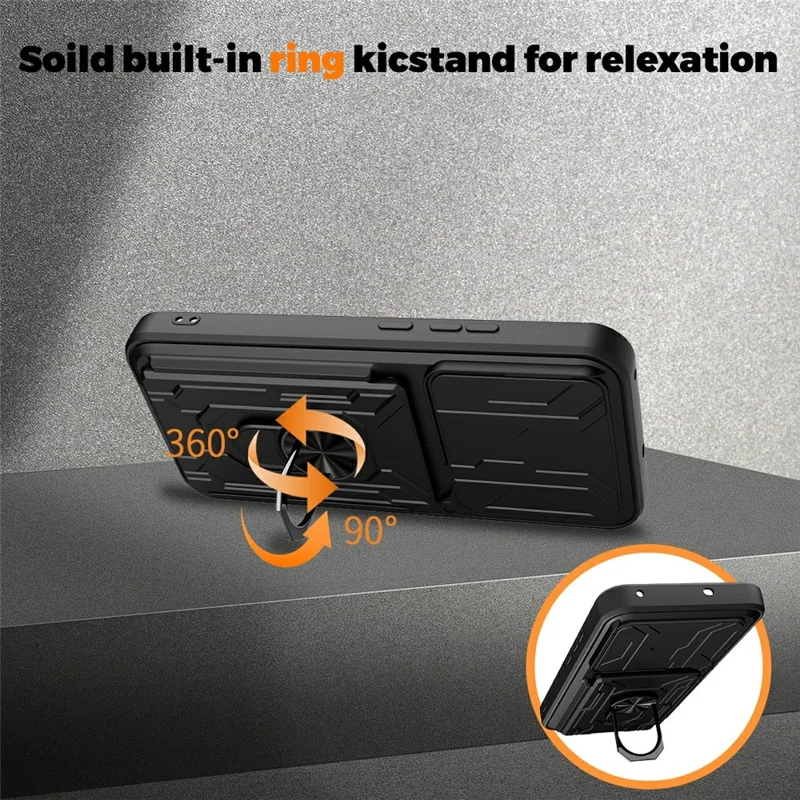 For OnePlus 15 5G Case PC + TPU Kickstand Phone Back Cover with Camera Slider - Black