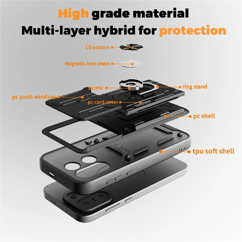 For OnePlus 15 5G Case PC + TPU Kickstand Phone Back Cover with Camera Slider - Black