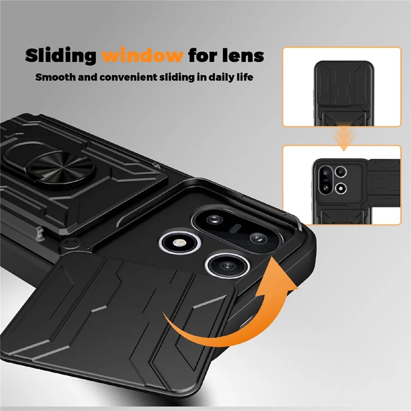 For OnePlus 15 5G Case PC + TPU Kickstand Phone Back Cover with Camera Slider - Black