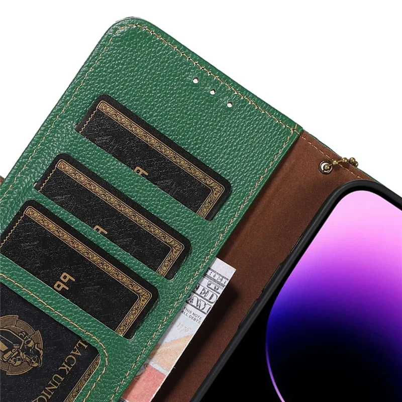 Genuine Leather Case for Samsung Galaxy S23, Full Protection Side Magnetic Closure Phone Case RFID Blocking Wallet Phone Cover with Stand - Green