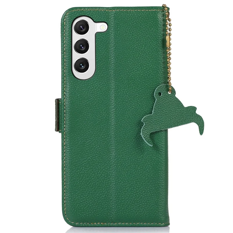 Genuine Leather Case for Samsung Galaxy S23, Full Protection Side Magnetic Closure Phone Case RFID Blocking Wallet Phone Cover with Stand - Green