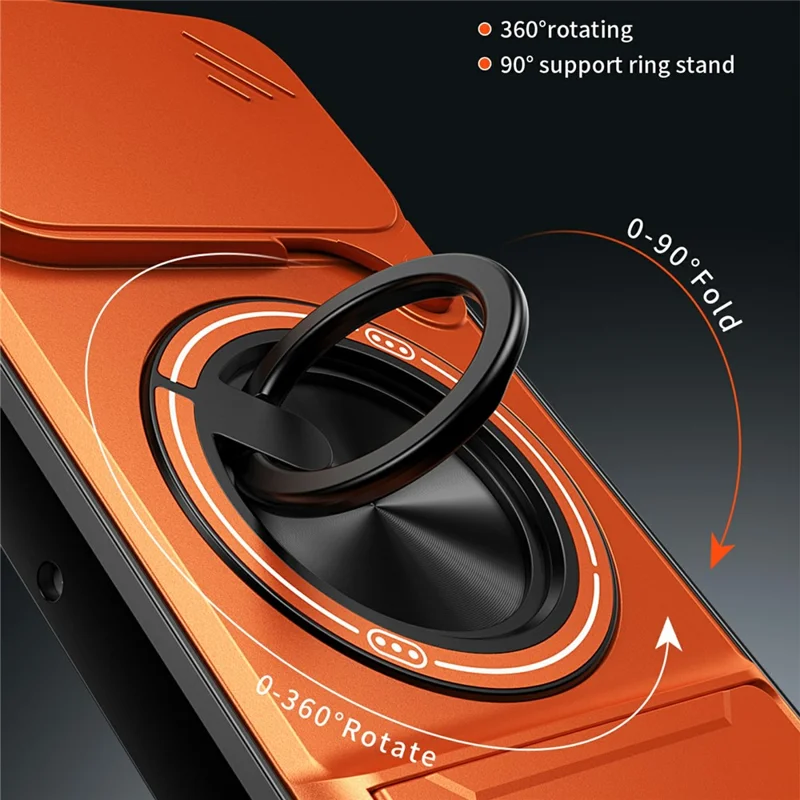 For Motorola Edge 50 Neo 5G Magnetic Case Ring Holder Foldable Kickstand TPU PC Phone Cover with Camera Lens Slider - Orange
