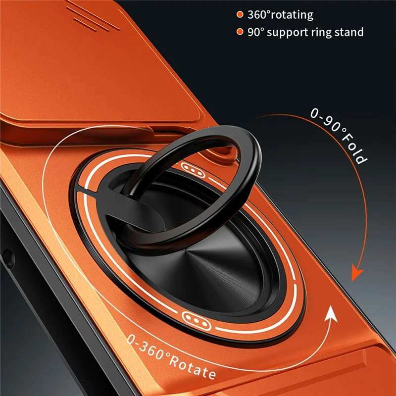 For Motorola Edge 60 Pro 5G Magnetic Case Ring Holder Foldable Kickstand TPU PC Phone Cover with Camera Lens Slider - Orange