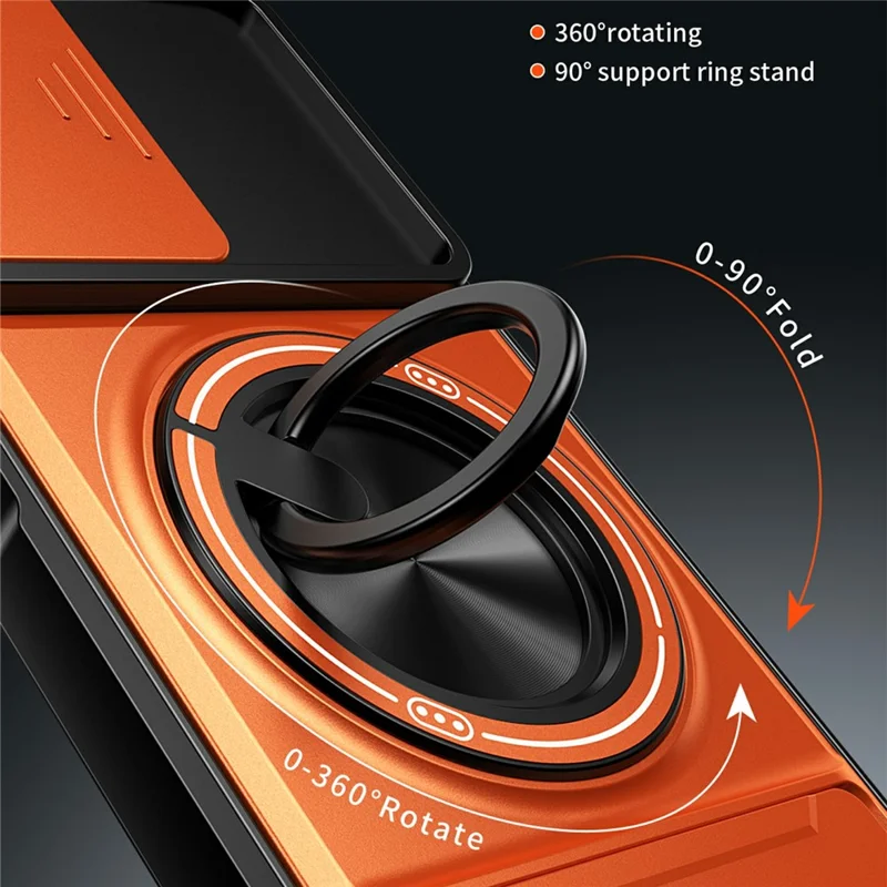 For Motorola Moto G24 4G Magnetic Case Ring Holder Foldable Kickstand TPU PC Phone Cover with Camera Lens Slider - Orange