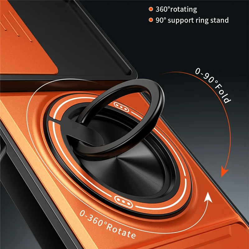 For Motorola Moto G35 5G Magnetic Case Ring Holder Foldable Kickstand TPU PC Phone Cover with Camera Lens Slider - Silver