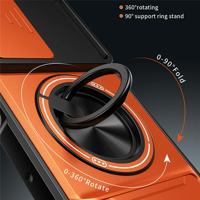 For Motorola Moto G75 5G Magnetic Case Ring Holder Foldable Kickstand TPU PC Phone Cover with Camera Lens Slider - Orange