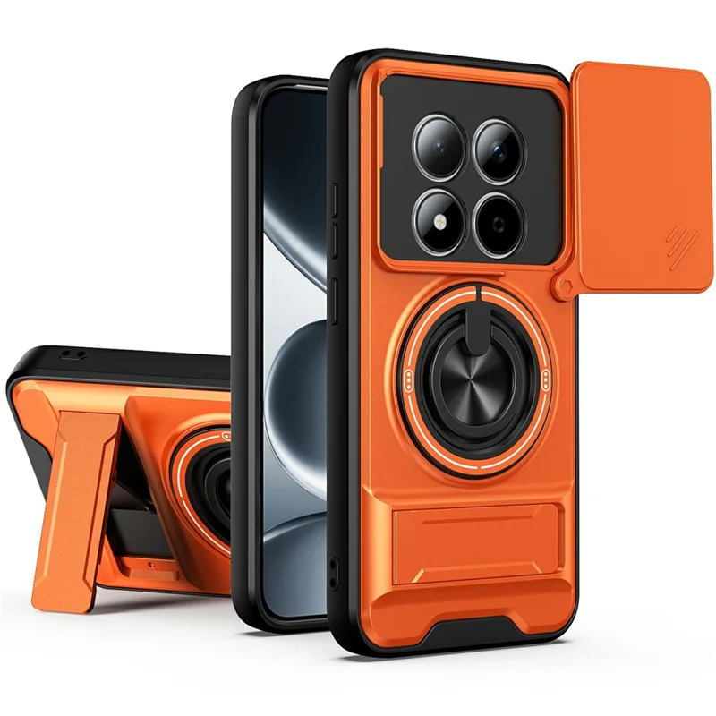 For Xiaomi Redmi Note 15 Pro 5G (Global) Magnetic Case Ring Holder Foldable Kickstand TPU PC Phone Cover with Camera Lens Slider - Orange