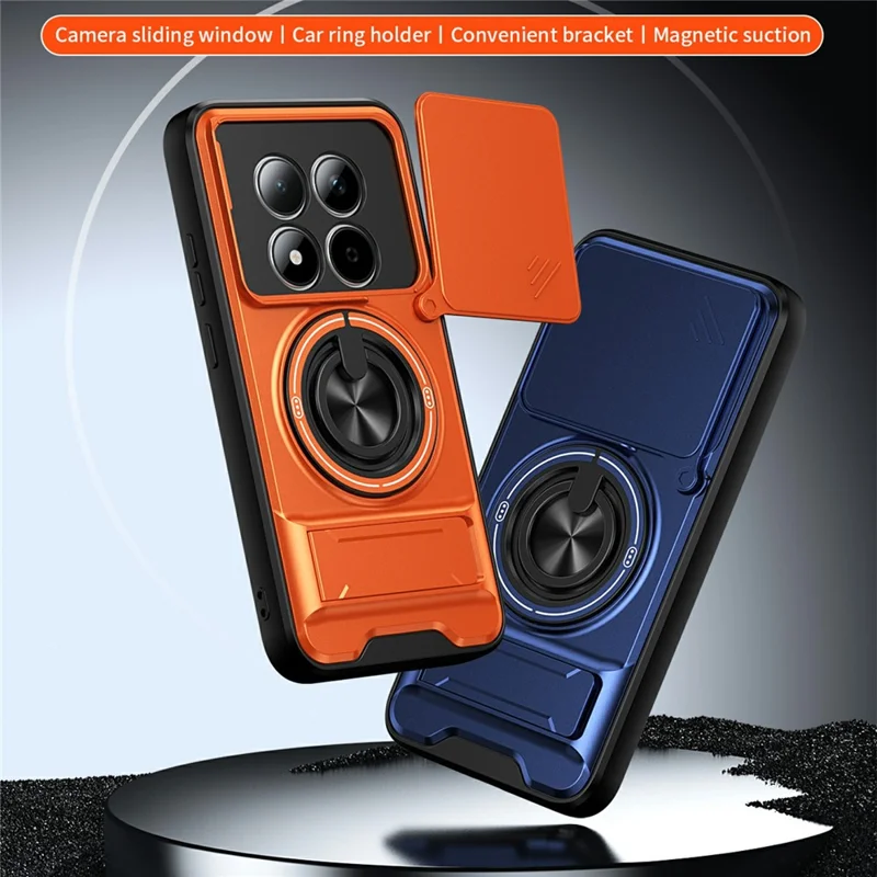 For Xiaomi Redmi Note 15 Pro 5G (Global) Magnetic Case Ring Holder Foldable Kickstand TPU PC Phone Cover with Camera Lens Slider - Orange