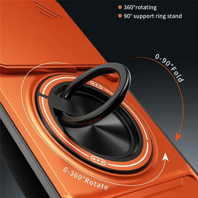 For Xiaomi Redmi Note 15 Pro 5G (Global) Magnetic Case Ring Holder Foldable Kickstand TPU PC Phone Cover with Camera Lens Slider - Orange