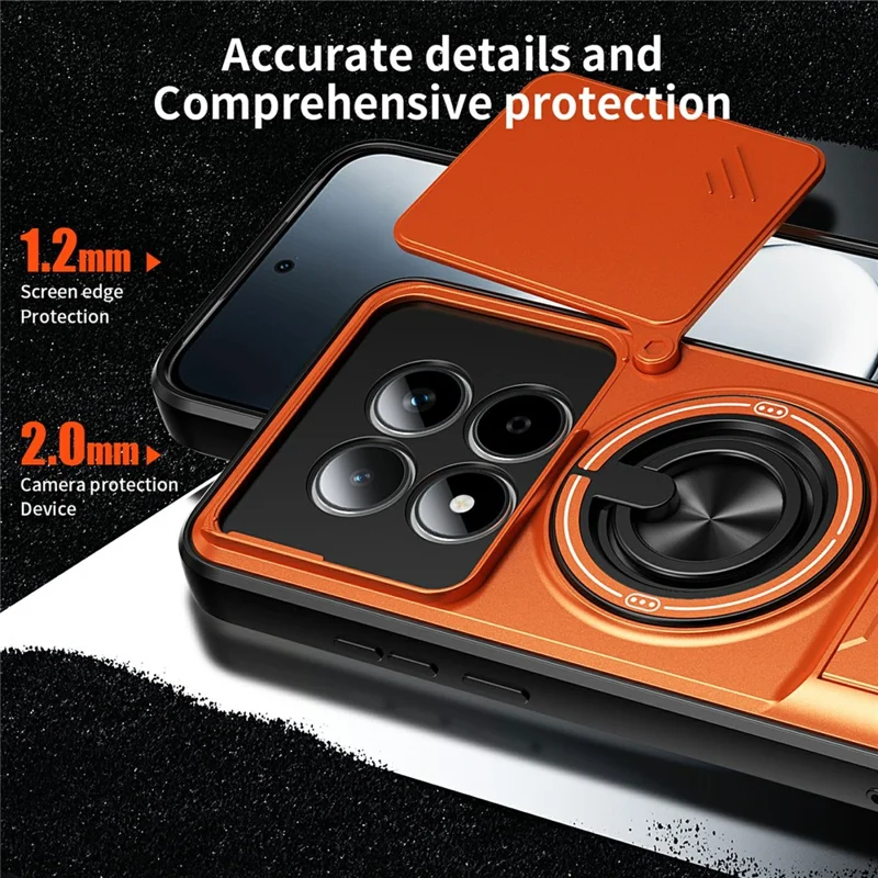 For Xiaomi Redmi Note 15 Pro 5G (Global) Magnetic Case Ring Holder Foldable Kickstand TPU PC Phone Cover with Camera Lens Slider - Orange