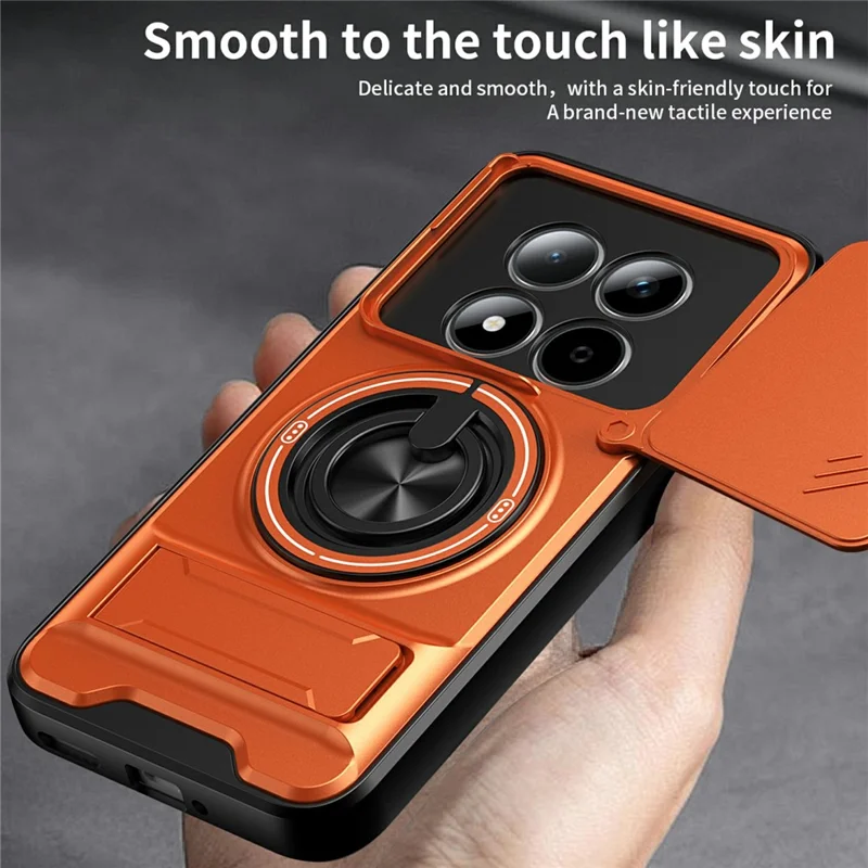 For Xiaomi Redmi Note 15 Pro 5G (Global) Magnetic Case Ring Holder Foldable Kickstand TPU PC Phone Cover with Camera Lens Slider - Orange