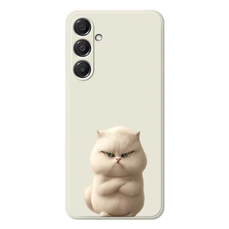 For Samsung Galaxy S26 Case Angry Cat Pattern Printing Straight Edge TPU Phone Back Cover - Beige