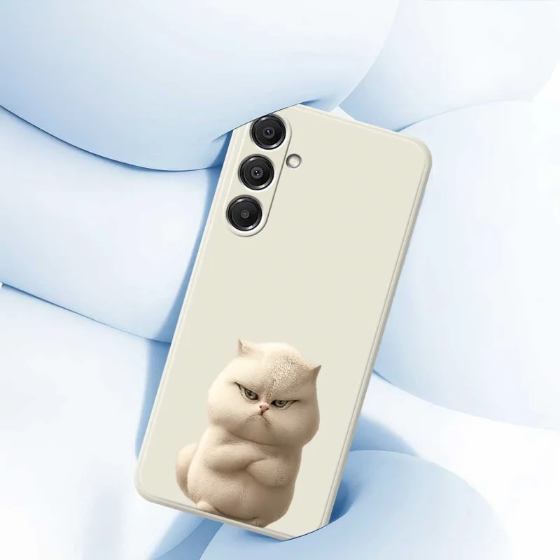 For Samsung Galaxy S26 Case Angry Cat Pattern Printing Straight Edge TPU Phone Back Cover - Beige