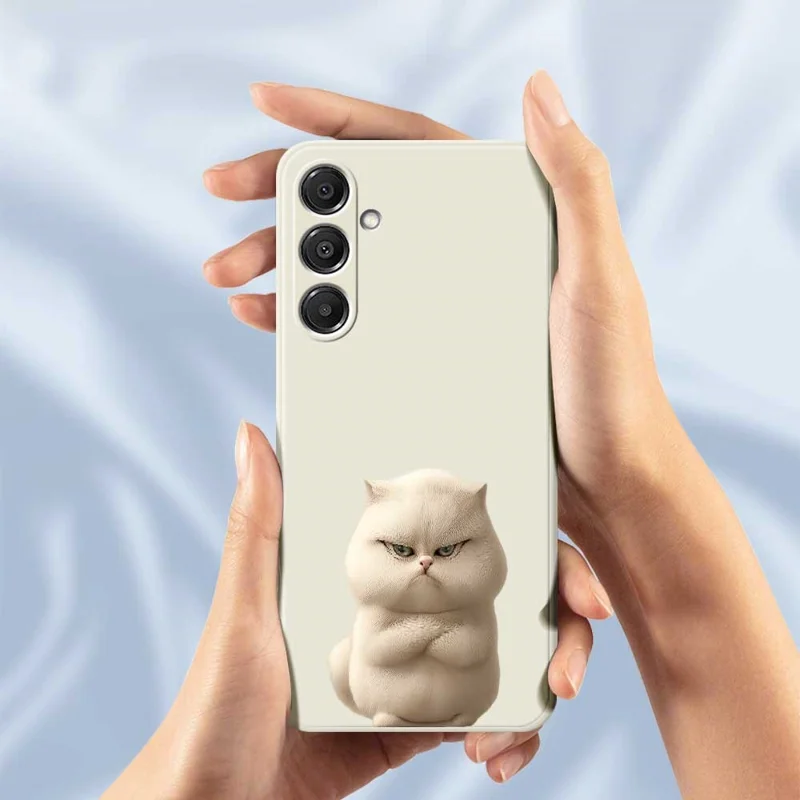 For Samsung Galaxy S26 Case Angry Cat Pattern Printing Straight Edge TPU Phone Back Cover - Beige