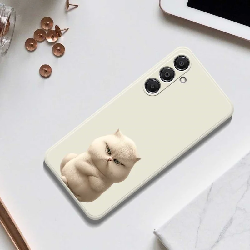 For Samsung Galaxy S26 Case Angry Cat Pattern Printing Straight Edge TPU Phone Back Cover - Beige