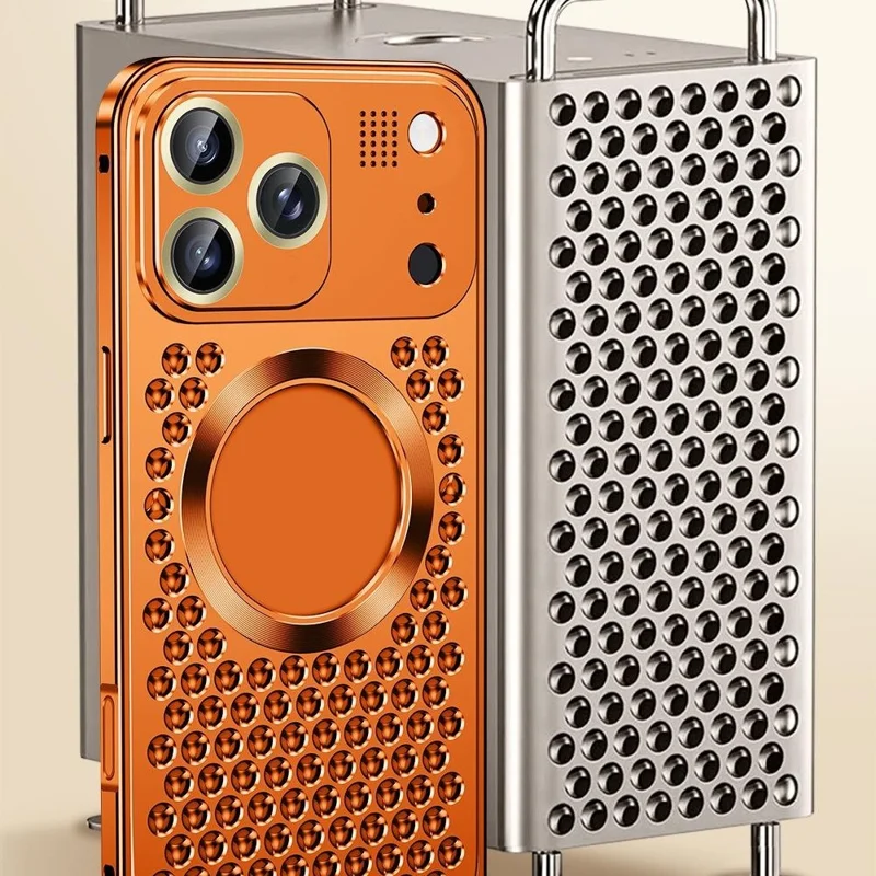 Bulk Purchasing For iPhone 17 Pro Case Compatible with MagSafe Spring Buckle Hollow Out Metal Phone Cover with Aromatherapy Tablet - Black