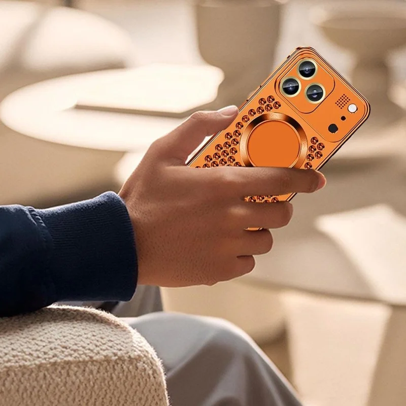 Bulk Purchasing For iPhone 17 Pro Case Compatible with MagSafe Spring Buckle Hollow Out Metal Phone Cover with Aromatherapy Tablet - Black