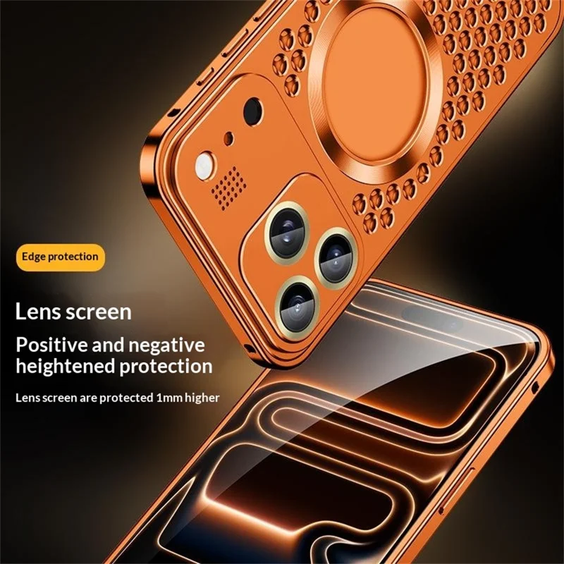 Bulk Purchasing For iPhone 17 Pro Max Case Compatible with MagSafe Spring Buckle Hollow Out Metal Phone Cover with Aromatherapy Tablet - Orange