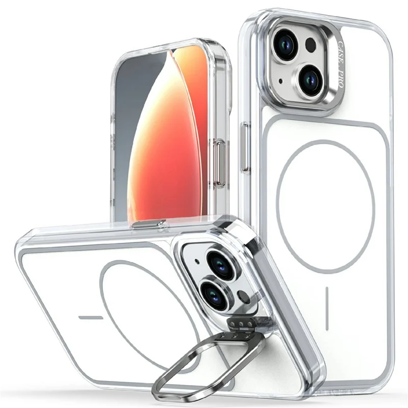 Magnetic Case For iPhone 14  /  13 Matching Color Lens Kickstand TPU PC Phone Cover Compatible with MagSafe - White