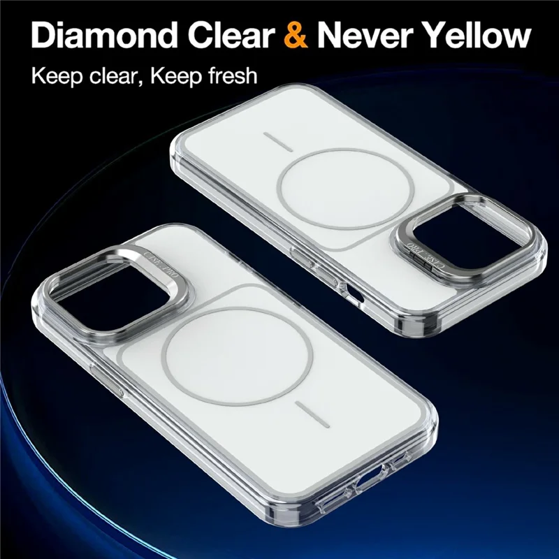 For iPhone 13 Pro Magnetic Case Matching Color Lens Kickstand TPU PC Phone Cover Compatible with MagSafe - White