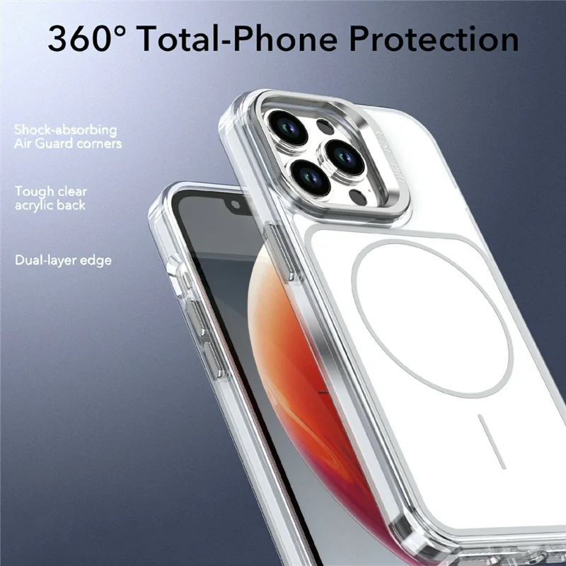 For iPhone 13 Pro Max Magnetic Case Matching Color Lens Kickstand TPU PC Phone Cover Compatible with MagSafe - White