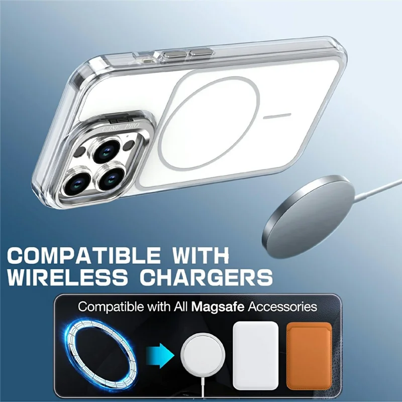 For iPhone 14 Pro Magnetic Case Matching Color Lens Kickstand TPU PC Phone Cover Compatible with MagSafe - White