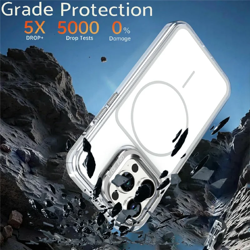 For iPhone 14 Pro Magnetic Case Matching Color Lens Kickstand TPU PC Phone Cover Compatible with MagSafe - White