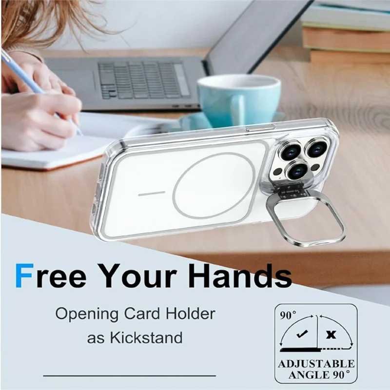 For iPhone 14 Pro Max Magnetic Case Matching Color Lens Kickstand TPU PC Phone Cover Compatible with MagSafe - White