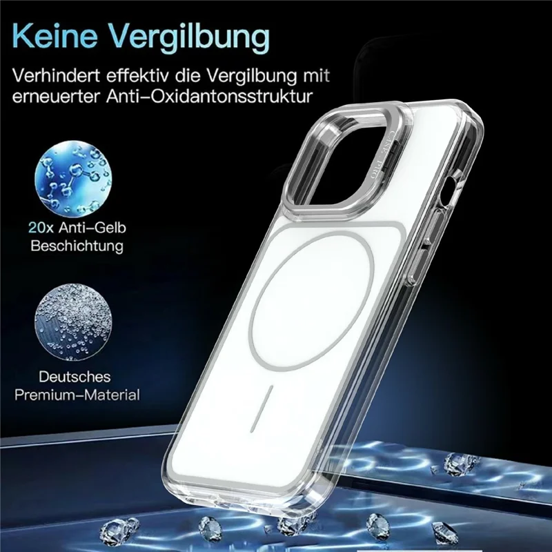 For iPhone 14 Pro Max Magnetic Case Matching Color Lens Kickstand TPU PC Phone Cover Compatible with MagSafe - White