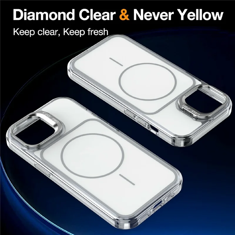 For iPhone 15 Magnetic Case Matching Color Lens Kickstand TPU PC Phone Cover Compatible with MagSafe - White