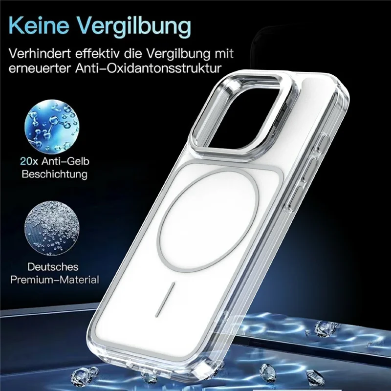 For iPhone 15 Pro Magnetic Case Matching Color Lens Kickstand TPU PC Phone Cover Compatible with MagSafe - White