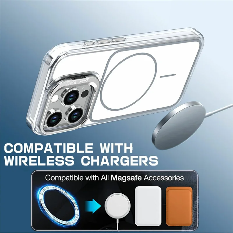 For iPhone 15 Pro Max Magnetic Case Matching Color Lens Kickstand TPU PC Phone Cover Compatible with MagSafe - White