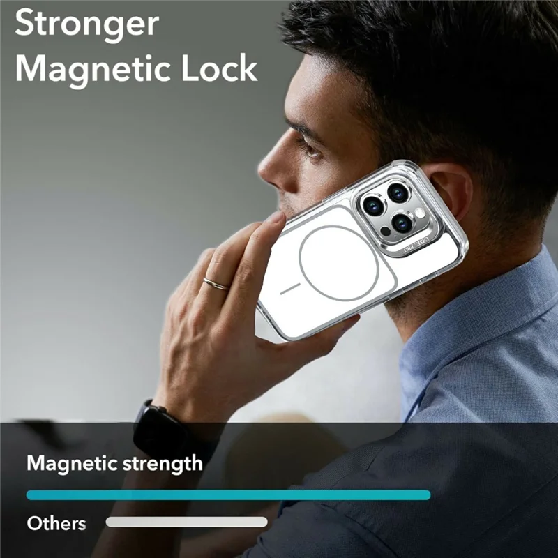 For iPhone 15 Pro Max Magnetic Case Matching Color Lens Kickstand TPU PC Phone Cover Compatible with MagSafe - White