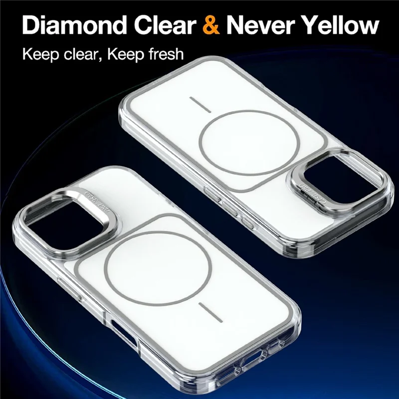 For iPhone 16 Magnetic Case Matching Color Lens Kickstand TPU PC Phone Cover Compatible with MagSafe - White