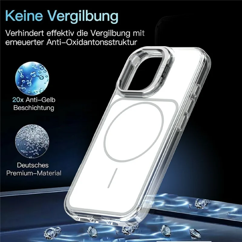 For iPhone 16 Magnetic Case Matching Color Lens Kickstand TPU PC Phone Cover Compatible with MagSafe - White